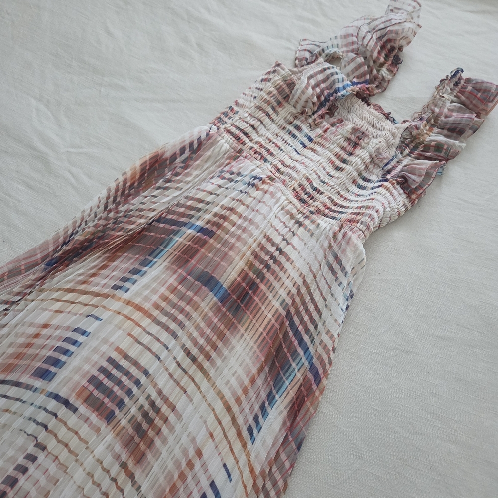 Greylin Plaid Ruffle Sleeve Dress Rouching Womens Small - Picture 12 of 13